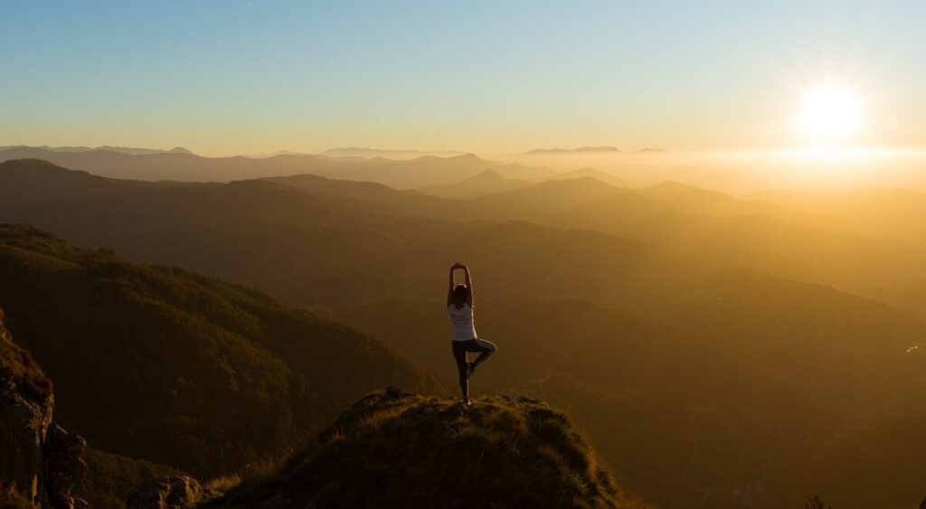 Profesor de yoga en estudio contemporáneo con luz natural